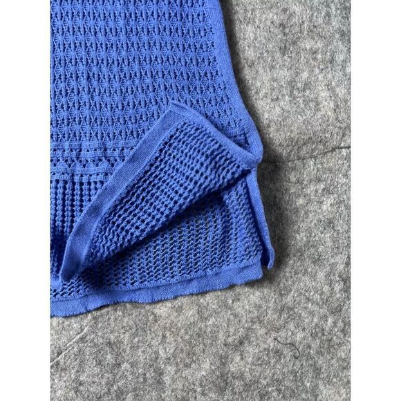 Talbots Sweater Women's Small Blue 100% Cotton Crochet Long Sleeve V-Neck Slit - Picture 4 of 10